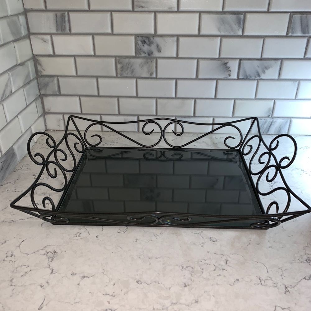 Vintage PartyLite Antique Brass Tray with Glass